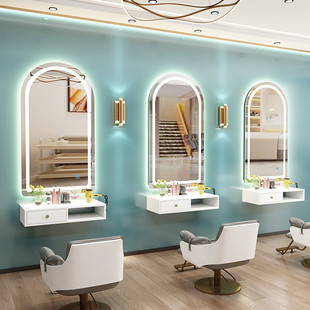 Internet Celebre Haircut Mirror Table Hairdressing Shop Hairdressing Mirror Hair Salon Special Hair Cutting Single-sided LED Simple All-in-one Mirror with Light
