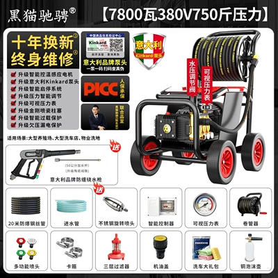 Car washing machine, Black Cat Commercial Car Wash - italian-brand-pump-head380v78kwindustrial-high-flow-b-rollerpressure-375kg-flow-rate-25-literswith-20m-pipe