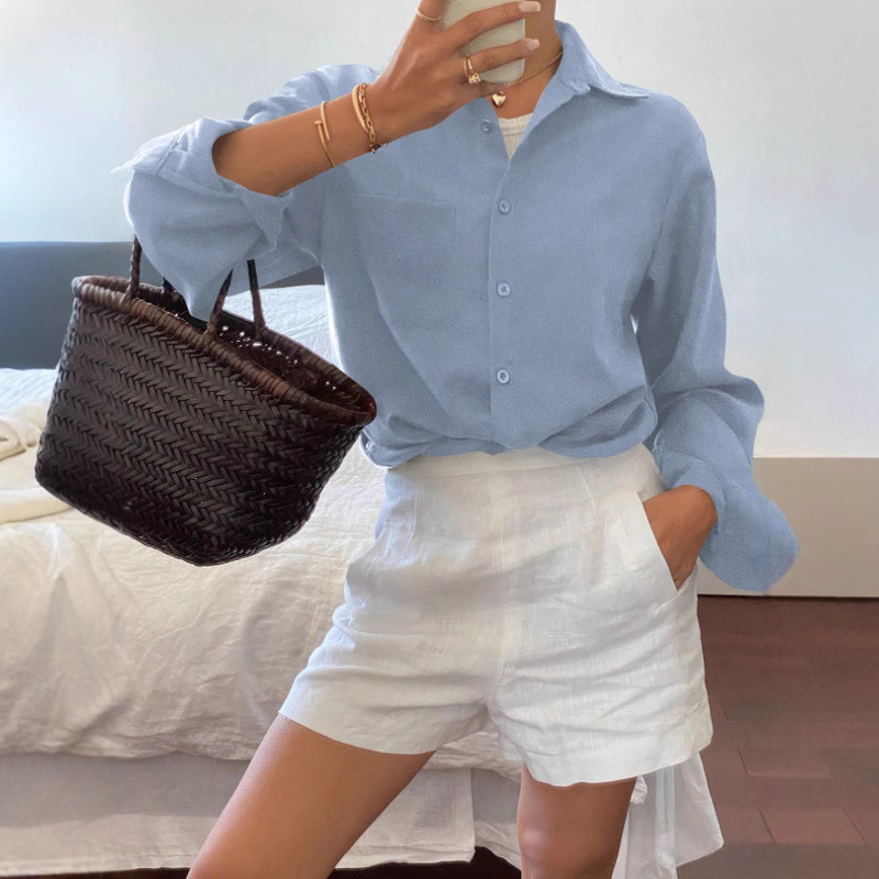 European and American Cross-Border 2025 New Shirt Long-Sleeved Cardigan Lapel Top Shirt Versatile Formal Professional Elegant Work