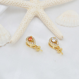DIY jewelry copper plated real gold pearl pendant holder micro inlay water drop pendant water drop necklace pendant accessories