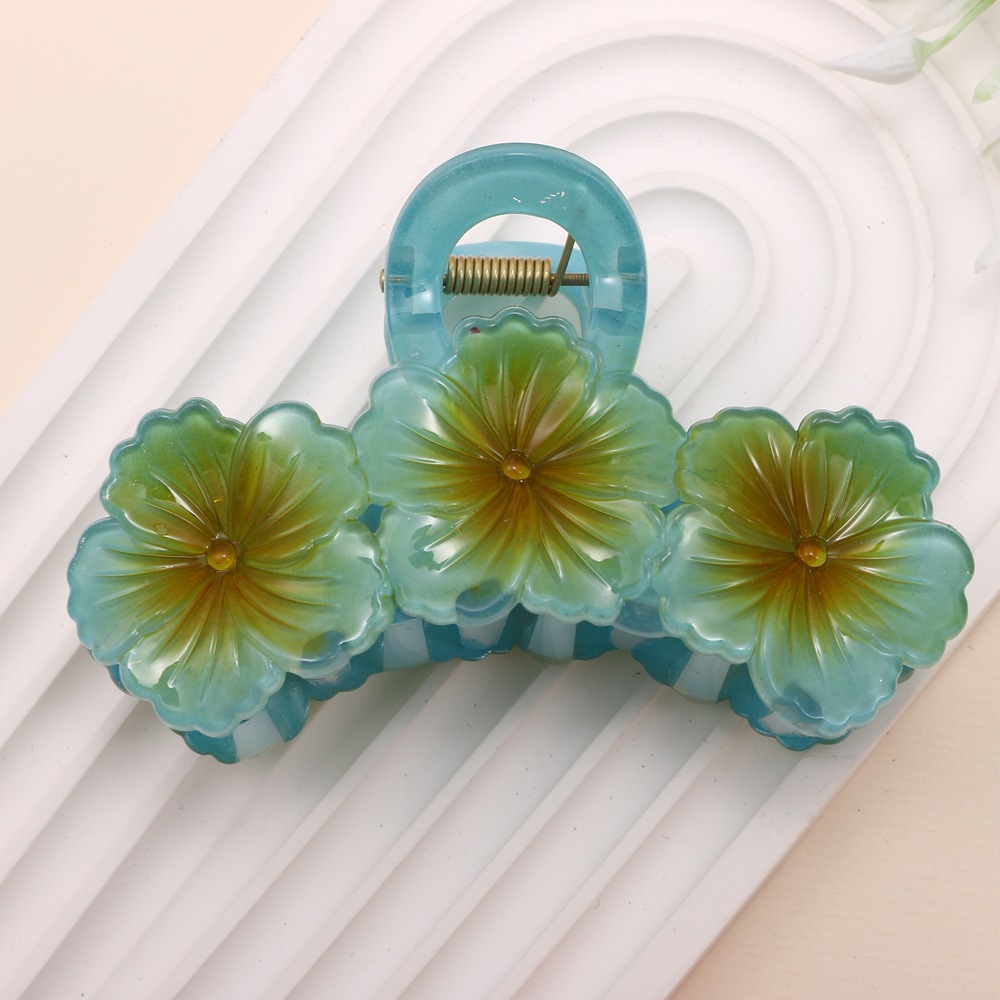 Nuevo color frangipani acrílico pinza para el cabello flor pinza de agarre de alta calidad elegante accesorio para el cabello de mujer pinza de tiburón de agarre lateral