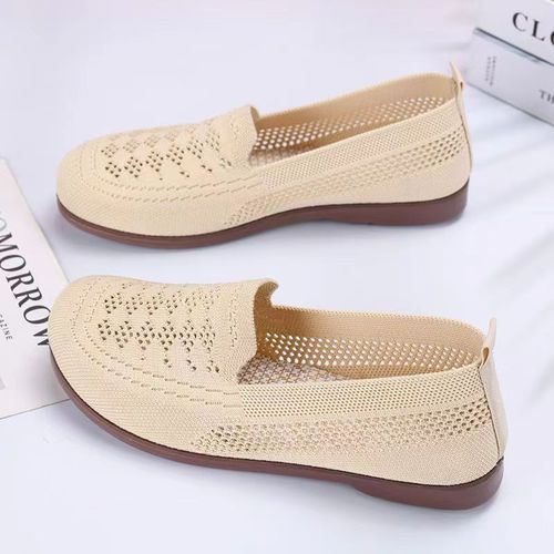 Old Beijing Embroidered Airy Shoes for Women, Knitted Elastic Thick Sole Breathable Anti-Slip One-Piece Slippers for Leisure