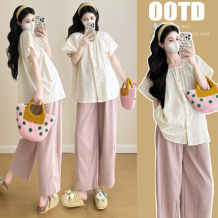 Maternity Wear 2025 Summer New Style Petite Sweet Outer Wear Short-Sleeved Refreshing Cut Out Age-Reducing Baby Doll Tops