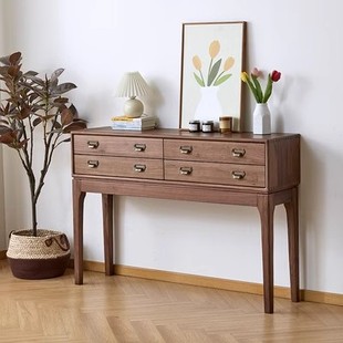 Nordic Solid Wood Black Walnut Entrance Table Solid Wood Supply Table Retro Simple Entrance Table Retro Table Table Table