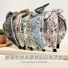 波西米亚腰果花宽边缎面发箍花朵女士头箍发饰时尚百搭蝴蝶结头饰