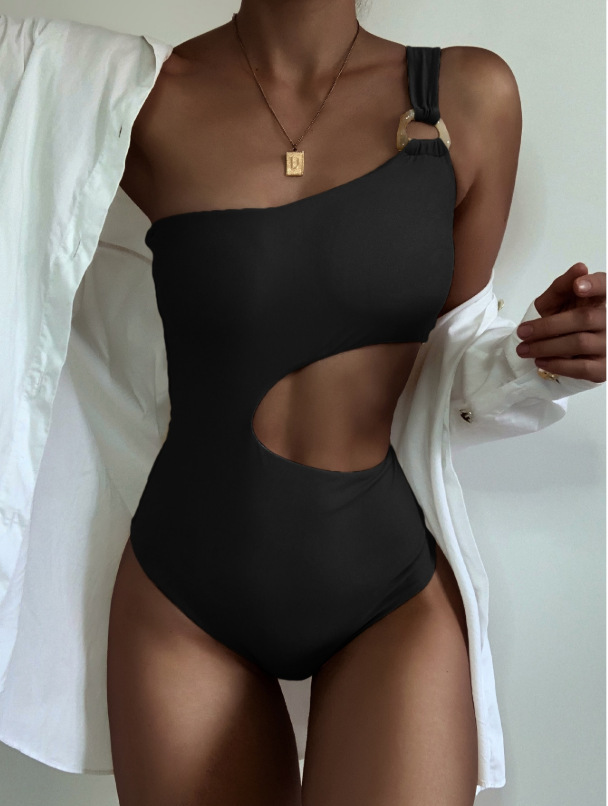 sexy backless hollow solid color one-piece swimsuit NSDYS54014