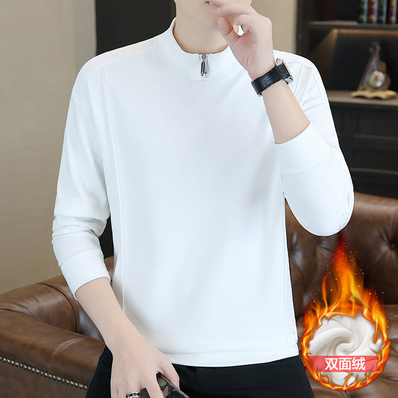 Winter solid color woolen base sweatshirt with zipper