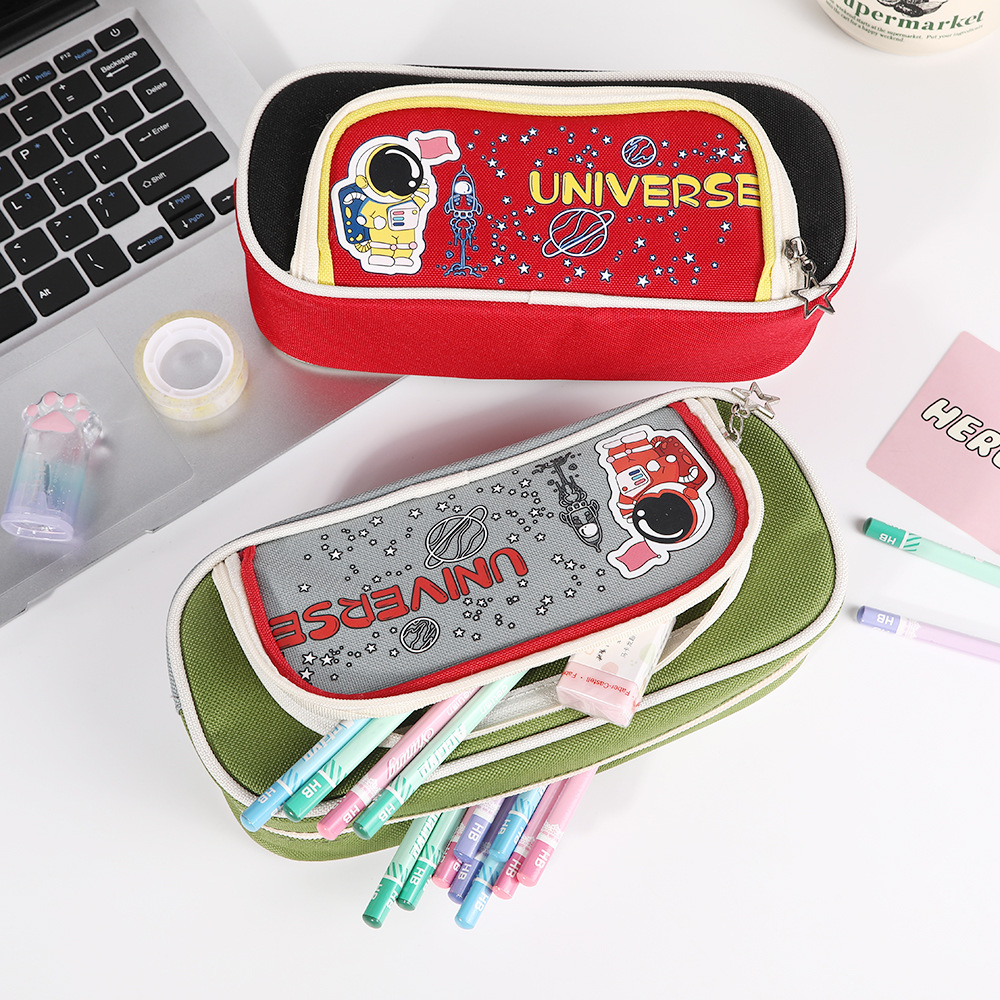 Space capacious nylon cartoon pencil case for students