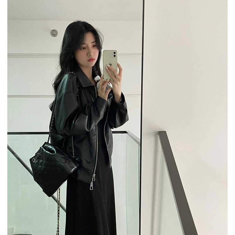 皮衣外套女2025秋新款短款小个子今年流行感黑色皮夹克|undefined