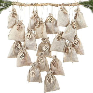 2025 New Christmas Gift Bag Set Linen Drawstring Pocket Christmas Advent Calendar Countdown Christmas Candy Bag
