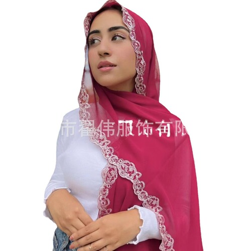 Cross-border best-selling pearls chiffon lace scarf high-quality Malaysia style shawl scarf wholesale