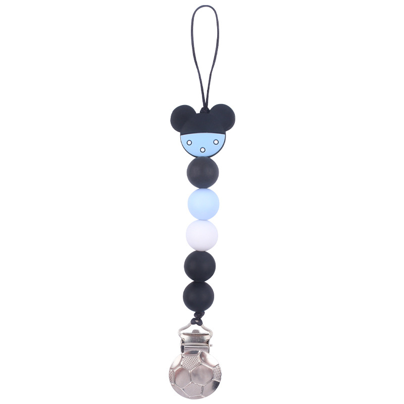 Suministros para bebés forma de fútbol clip de hierro bebé creativo de dibujos animados animal chupete cadena mordedura molar cadena anti-caída