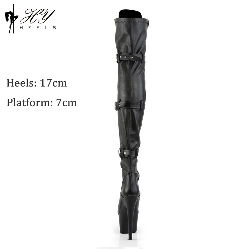 Boot nữ cao gót 17cm cổ cao quá đầu gối khóa thắt lưng gợi cảm — Màu đen
