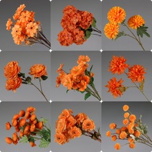 外贸橘色系仿真花材婚庆路引插花背景装饰花艺婚礼布置假花橙色花