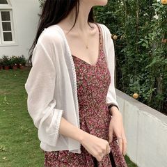シフォンレディースカーディガンショール9分袖日焼け止め服夏の新しいコートトップルーズショートスタイルサスペンダー付き