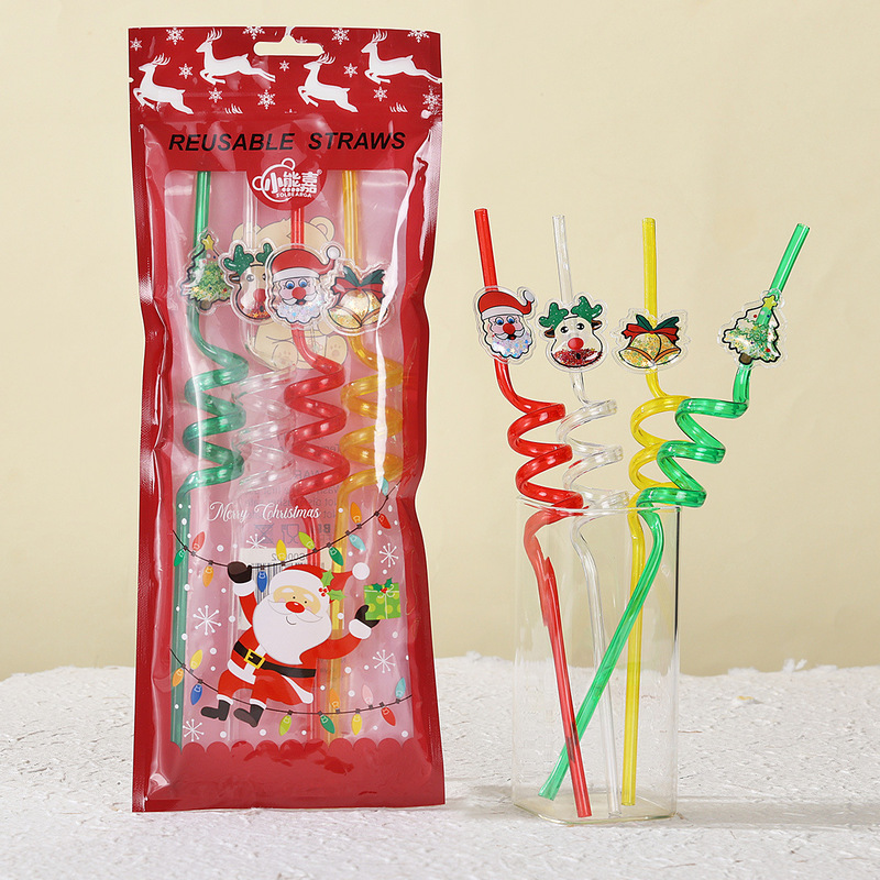 クロスボーダー PET クリスマスストロー形状ストローパーティークリエイティブストロー子供のクリスマス漫画スパイラルストロー|undefined