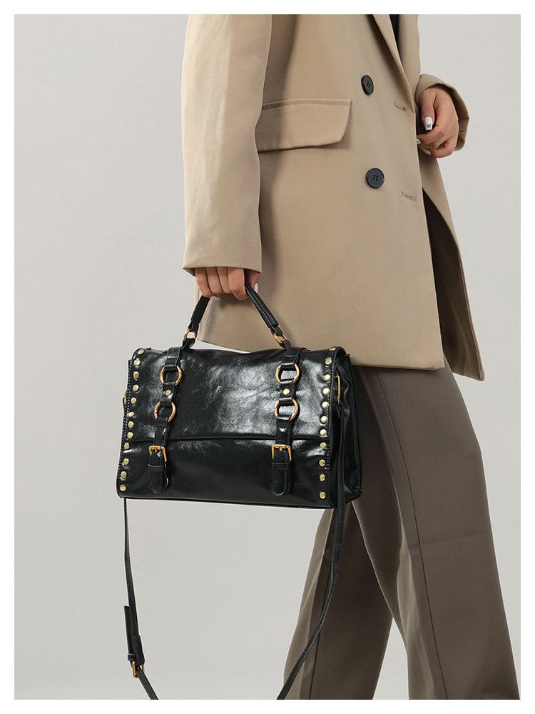 Vintage Waxed PU Messenger Bag – Large Capacity Crossbody Briefcase With Magnetic Closure For Work & College_voghion.com