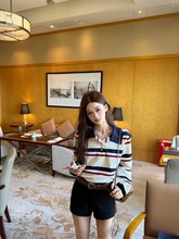 韩版复古撞色POLA领条纹长袖T恤女装2025新款秋冬季百搭打底衫潮