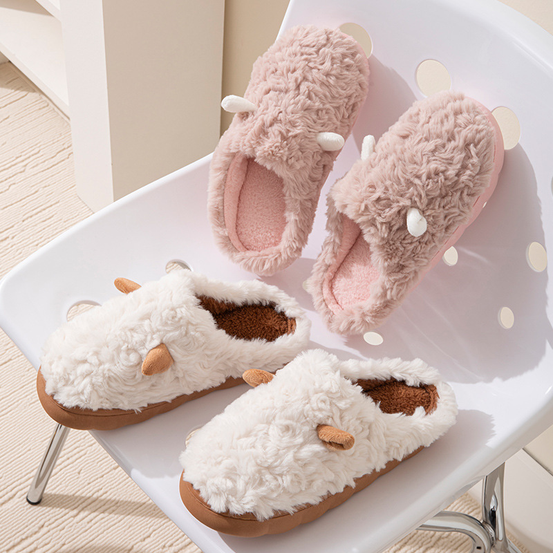 Women's Cotton Slippers for Autumn and Winter 2025, New Indoor Home Warm Non-Slip Cotton Slippers, Men's Ear-Style Plush Maternity Shoes