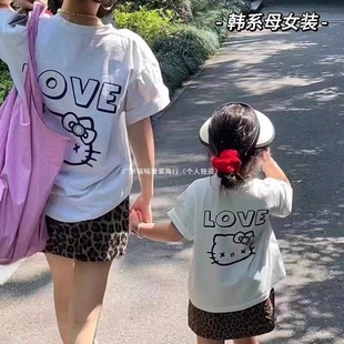 Pure Cotton Mother's 2024 Summer New Short-sleeved T-shirt Letter Printing Korean Style Girl's Loose All-match T-shirt