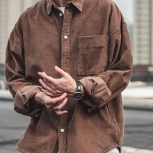 灯芯绒衬衫男长袖秋季日系潮流潮牌休闲宽松男生秋冬厚衬衫男外套