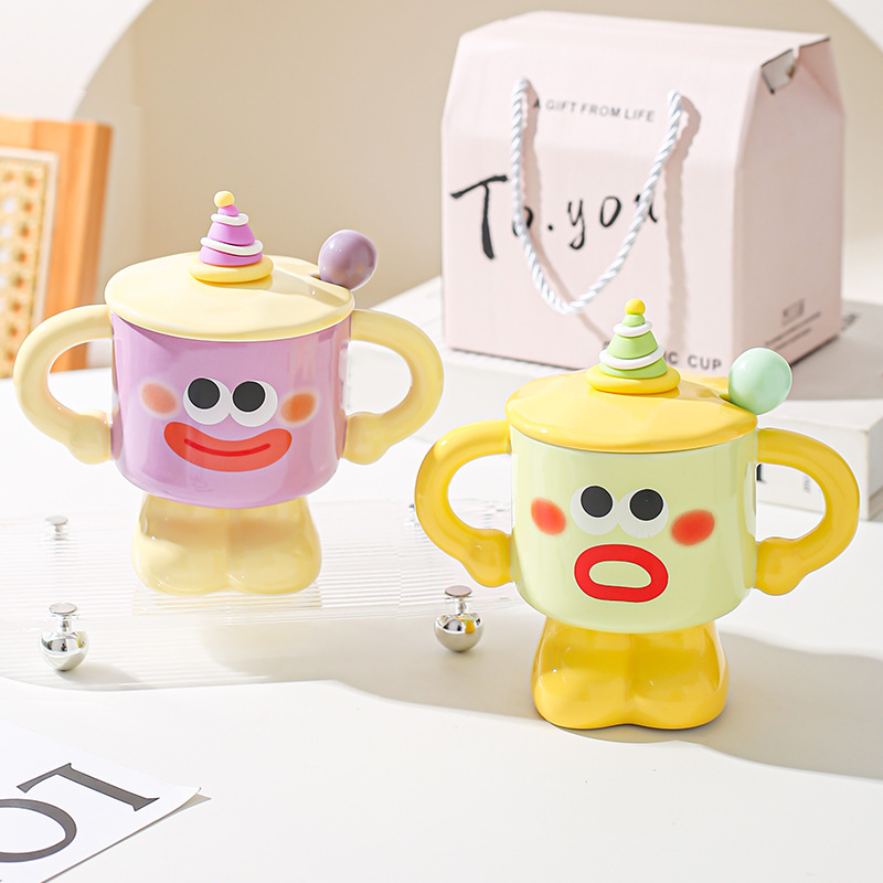 Taza de cerámica de payaso creativo con cubierta con cuchara taza de marca de taza de dormitorio de niñas taza de agua doméstica regalo de vacaciones amigos