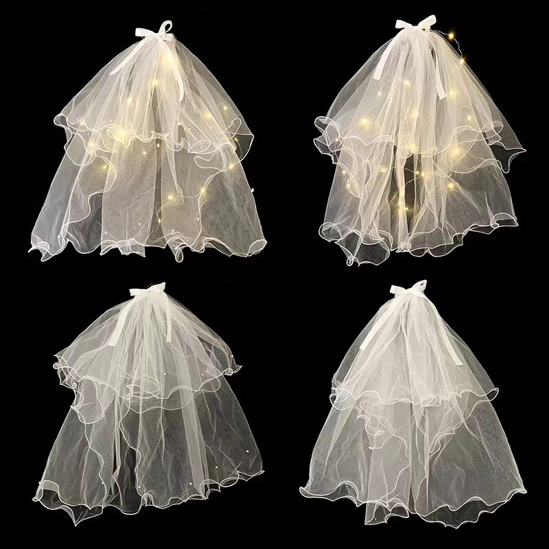 Internet Celebrity Luminous Veil with Light Double-layer Puffy Bow Pearl Veil Night Market Stall Supply Kindergarten Gifts Internet Celebrity Luminous Veil with Light Double-layer Puffy Bow Pearl Veil Night Market Stall Supply Kindergarten Gifts