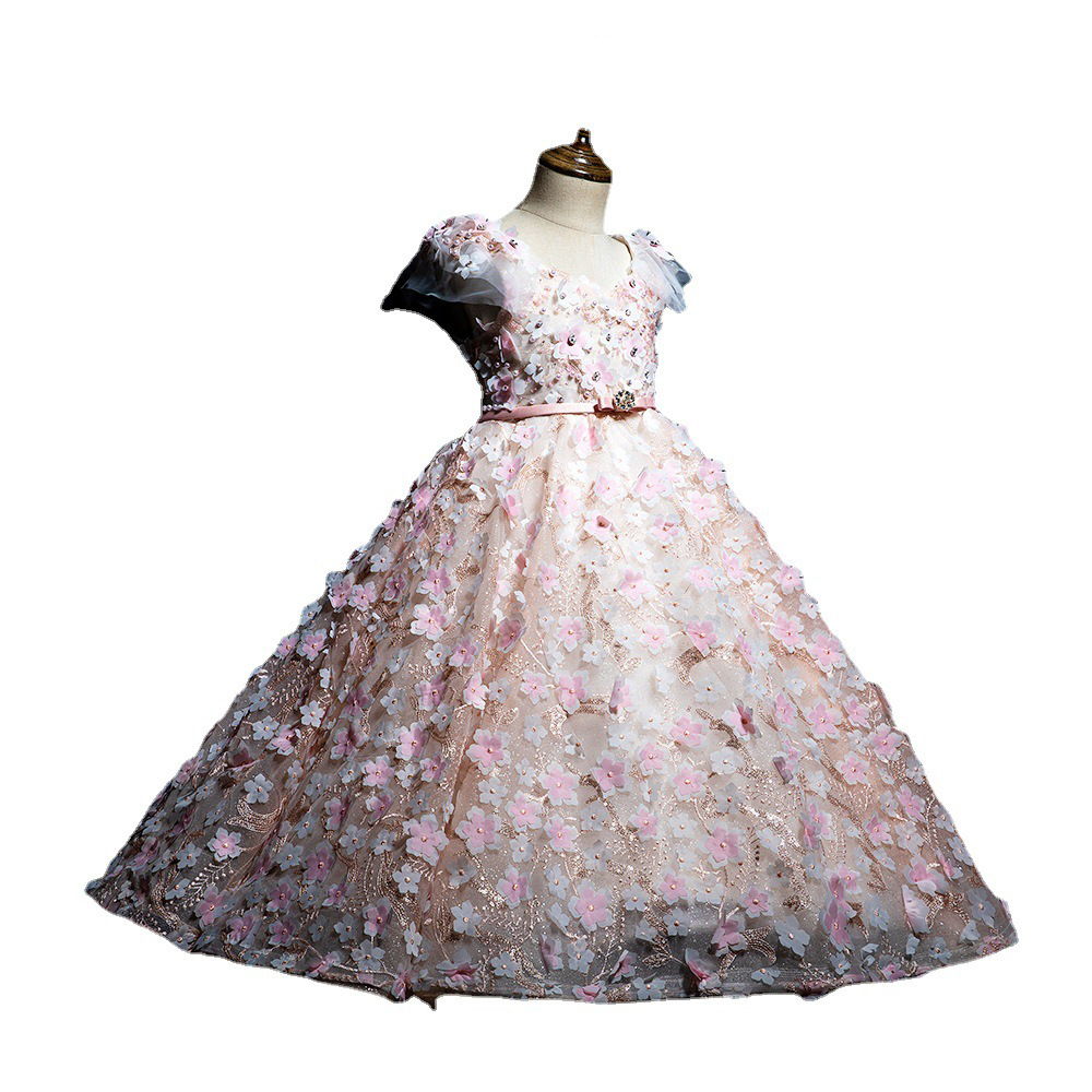 Girls' Princess Tulle Dress Children's Flower Girl Wedding Dress Emcee Evening Gown Stylish Summer Outfit For Kids Piano Performance Costume_voghion.com