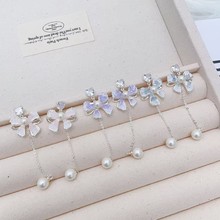 925纯银针渐变水晶蝴蝶结女韩国气质个性百搭耳环长款耳坠