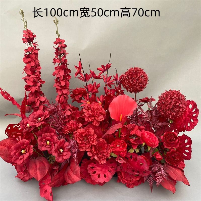 婚庆地排花红色中式订婚宴布置婚礼堂舞台路引花婚庆绢花排仿真花|undefined