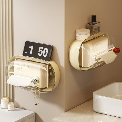 Wall-mounted tissue box, facial tissue storage box for bathroom and toilet, transparent upside-down tissue dispenser, no drilling required