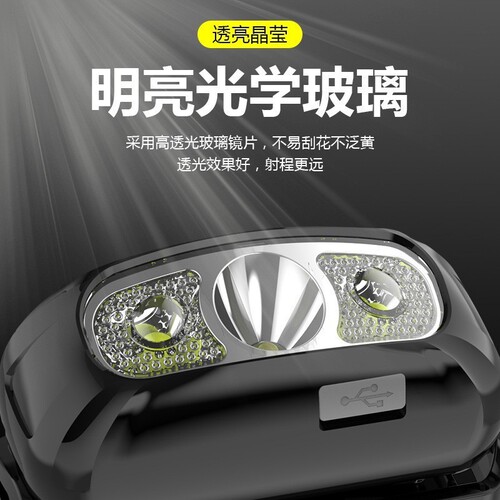 New LED headlight wave sensor headlight USB charging head-mounted night running fishing mini headlight wholesale