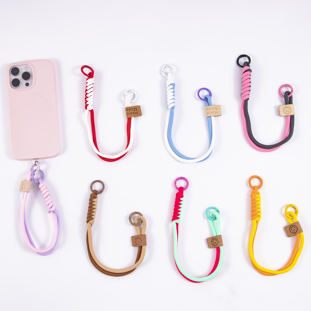 Spot Color Matching Double-Strand Long Lanyard Keychain DIY Accessories Hand-Woven Knotted Mobile Phone Lanyard Pendant Wholesale