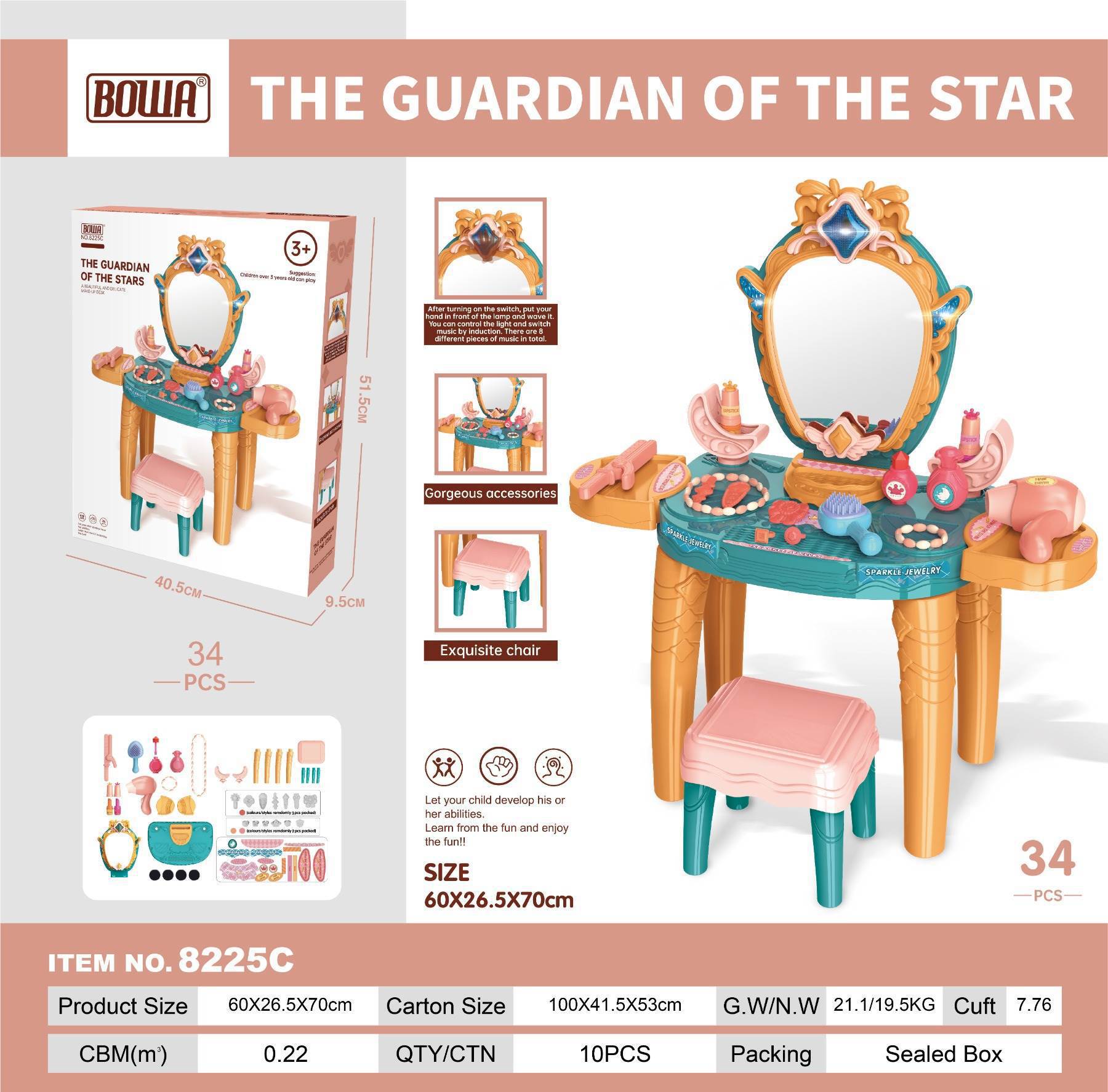 Comercio exterior infantil simulación de inducción de música梳妆台 set de chicas vestir mesa de maquillaje juguetes de maquillaje