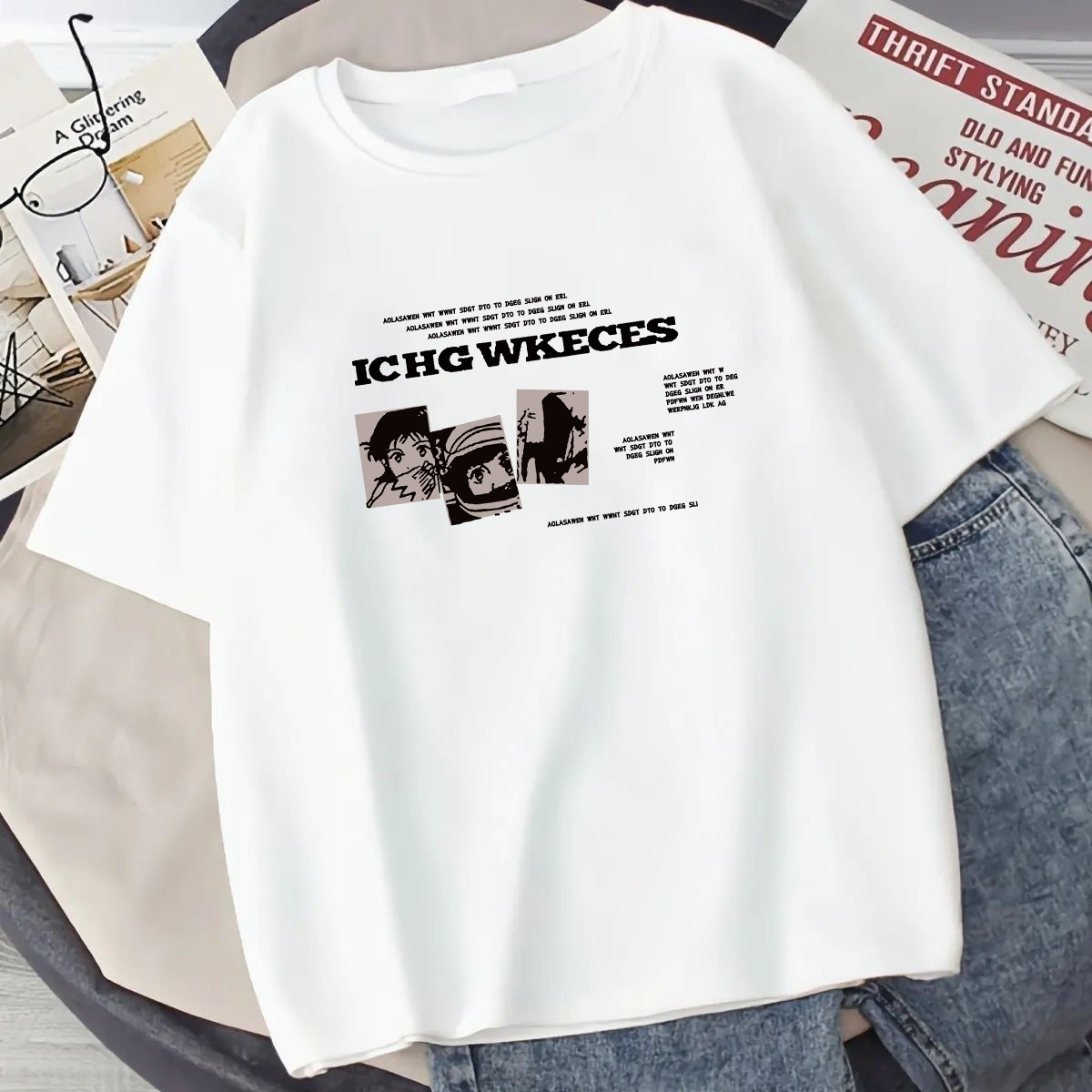 Camiseta de manga corta estilo Hong Kong para mujer, camiseta de manga corta estilo japonés 2026 para hombre y mujer, camiseta blanca versátil y moderna.