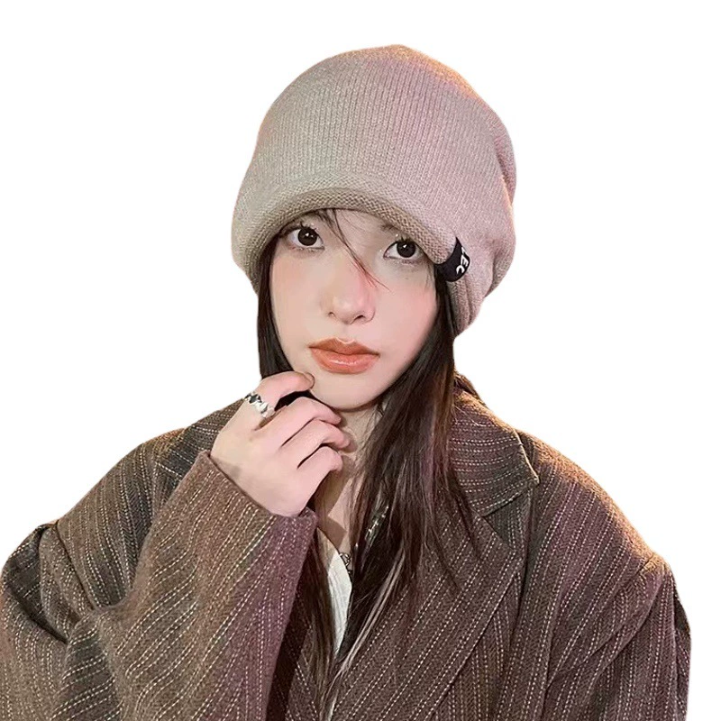 Стильная универсальная шапка-бини в японском стиле для женщин, модная вязаная шерстяная шапка с отворотом для женщин, стильная шапка для холодной погоды.