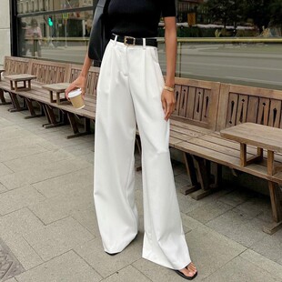 European and American Cross-border White Commuter Style Pants Women's Fashionable All-match High Waist Casual Pants Loose Simple Trousers