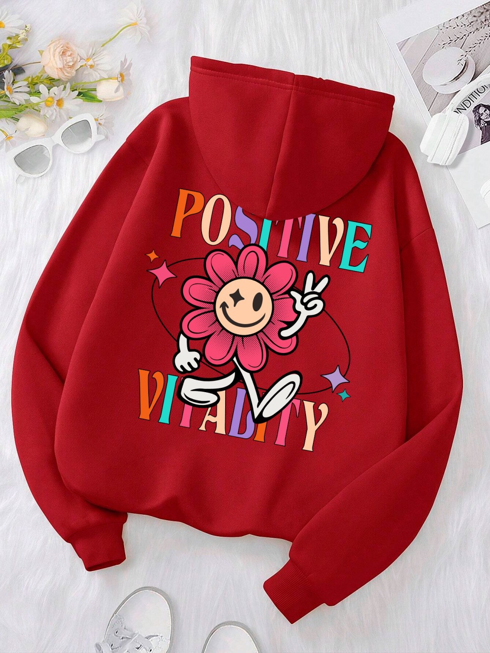 Positive Vitalty Smiling Flower Women Sweatshirt Fashion Cas