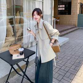 时尚双排扣风衣外套女中长款