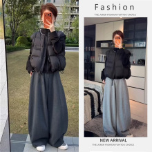 秋冬套装女2025新款时尚百搭卫衣保暖棉服马甲高腰休闲裤三件套装