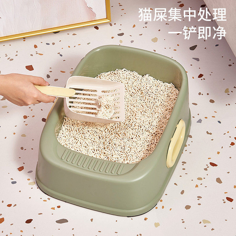Caja de arena para gatos Manija de oreja de gran tamaño Inodoro de gato cuadrado Caja de arena para gatos de alta cubierta Caja de arena para gatos de estilo casero en stock al por mayor