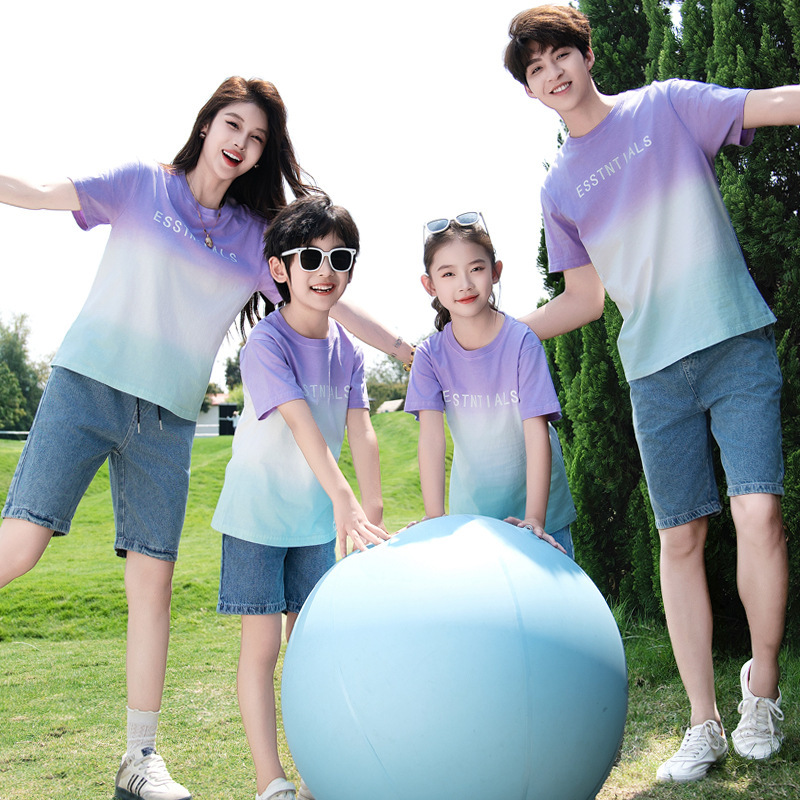 Family Dress Summer Dress Korean Short-sleeved T-shirt Family of Three Clothes Hanging Dye Primary and Secondary School Kindergarten Activity Clothing