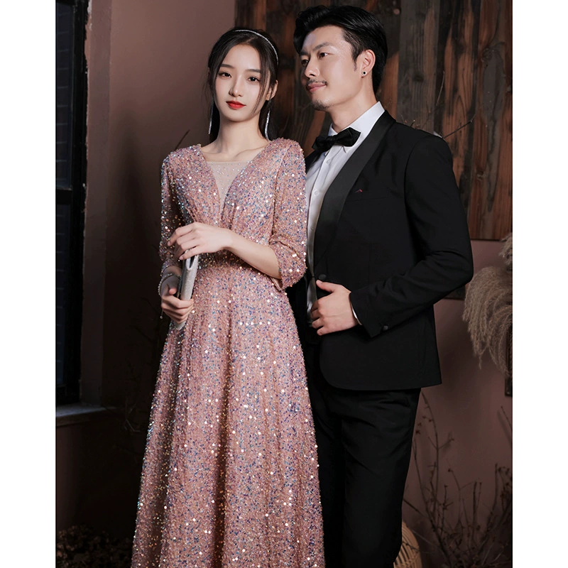 С Sequins на ногтях, длинное вечернее платье, новая коллекция, V-образный вырез