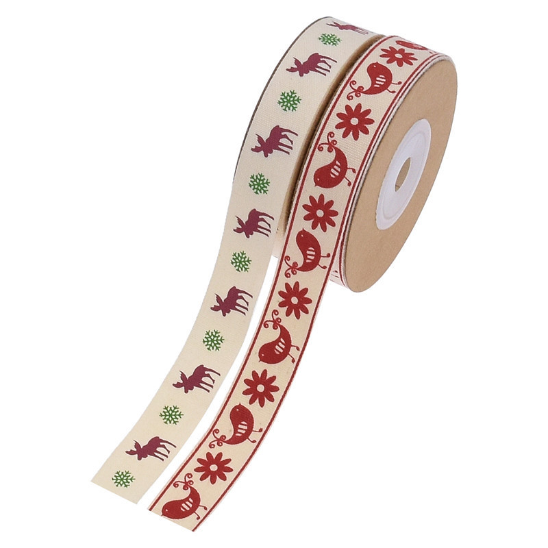 AliExpress nueva Navidad ciervo Robin impreso cinta de algodón embalaje de regalo tarjeta de felicitación de Navidad cinta decorativa de algodón 10m