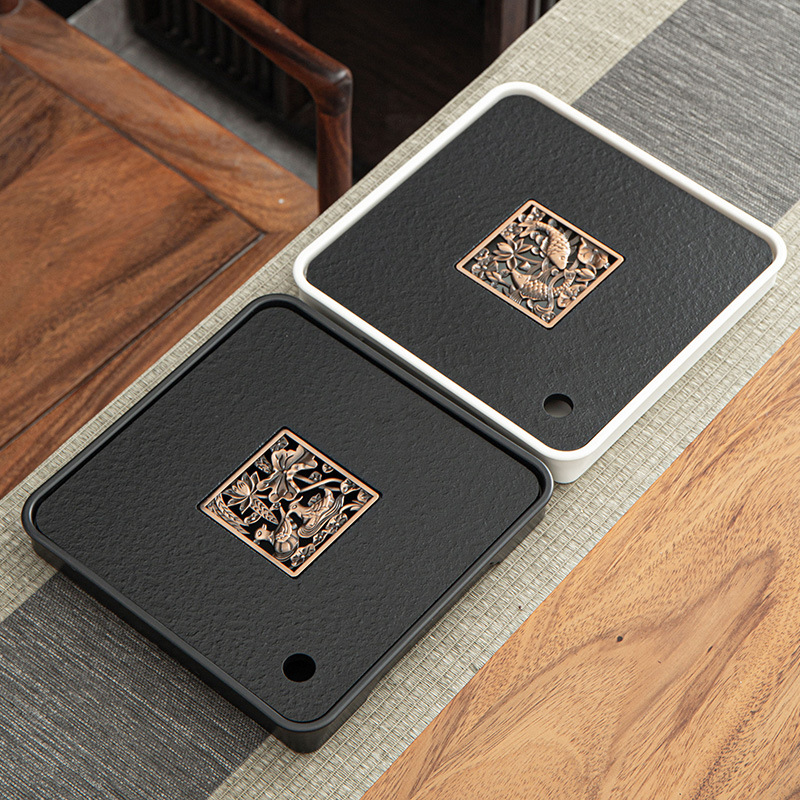 正方形仿乌金石家用茶盘小型茶海茶托盘沥水干泡台泡茶茶台茶具