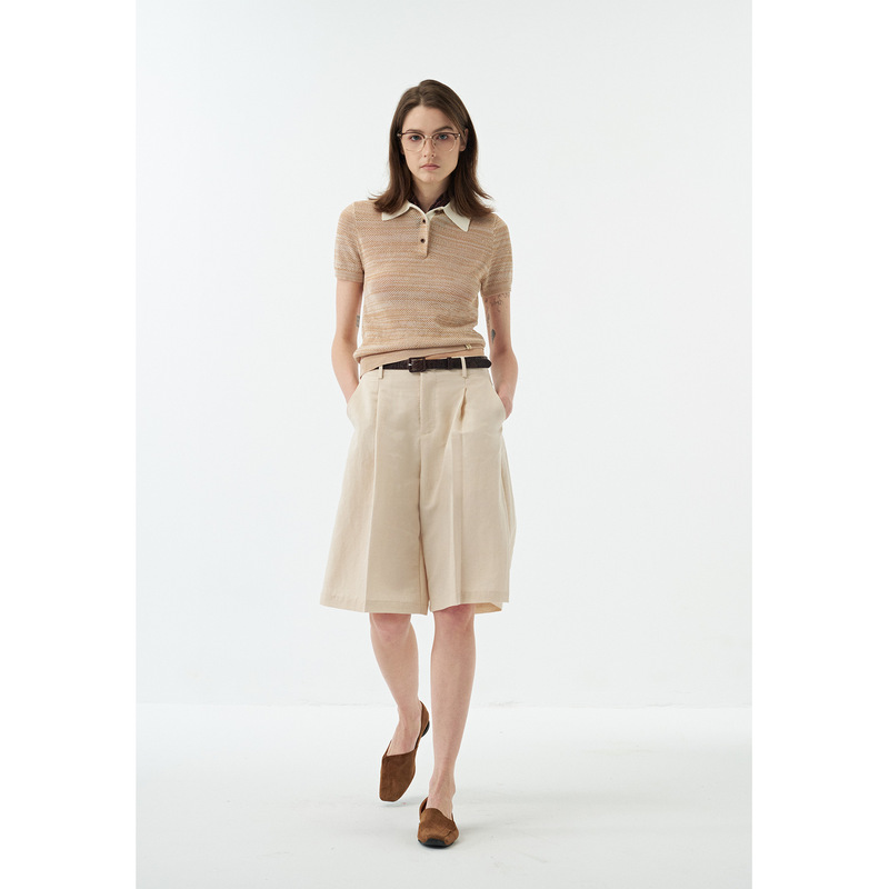 Comos Cms Lyocell Comfortable Casual Mid-Length Pants Summer New Style Pleated Structured Five-Point Pants for Women 258272