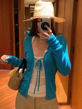 纸片人穿搭2025夏季V领系带防晒开衫空调披肩针织上衣薄款外套女