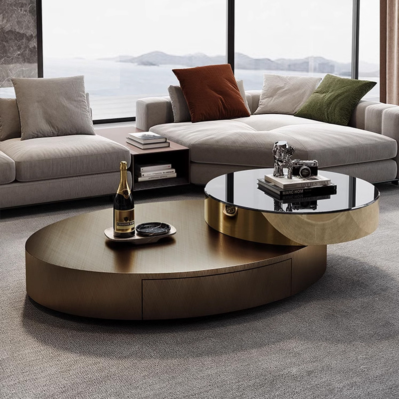 Luz de lujo italiano minimalista oval mesa de té tamaño combinación de acero inoxidable arte moderno sala de estar hogar mesa de té de alta gama