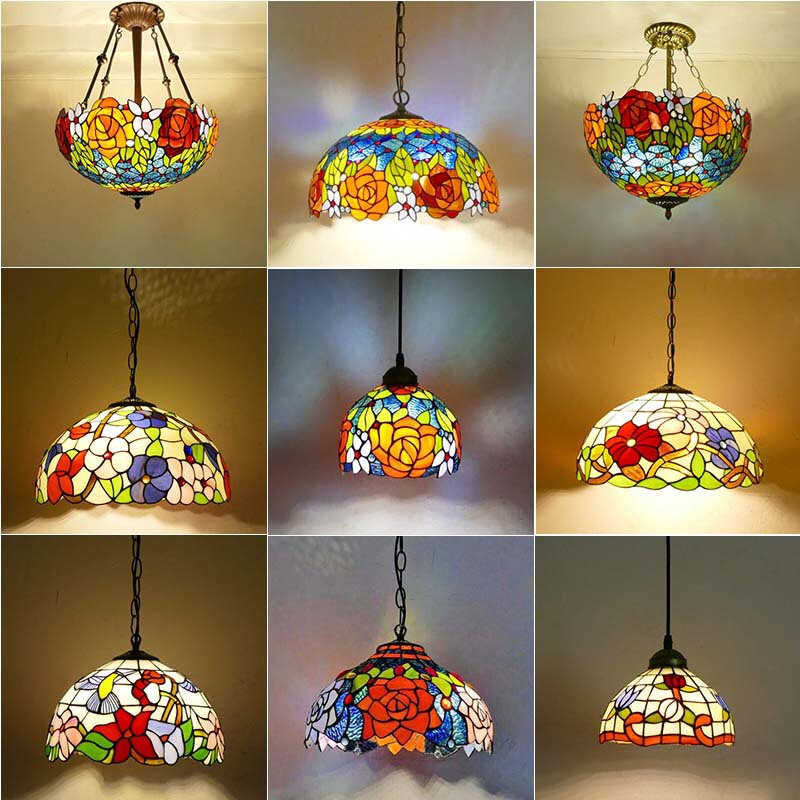 Pastoral Tiffany Living Room Bedroom Colorful Chandelier Study Restaurant Aisle Foyer Bar Creative Glass Chandelier