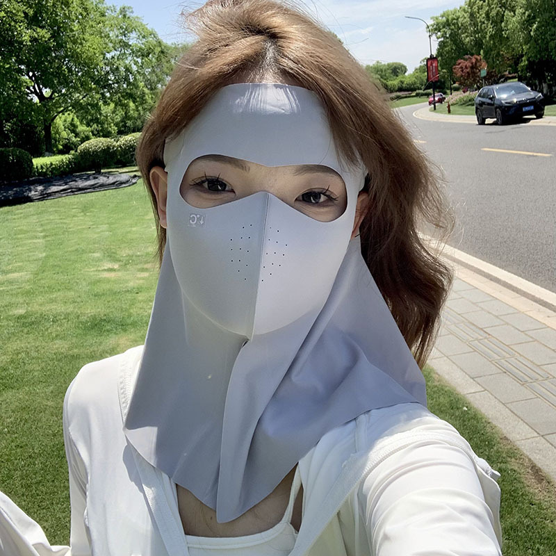 Mascarilla facial completa de alto valor para mujer, protector de cuello sin costuras, protector solar integrado en la frente, máscara facial anti-ultravioleta, máscara Gini